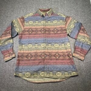 Vintage Cabelas Men Large Tall Deerskin Chamois Shirt Aztec Southwestern Pattern